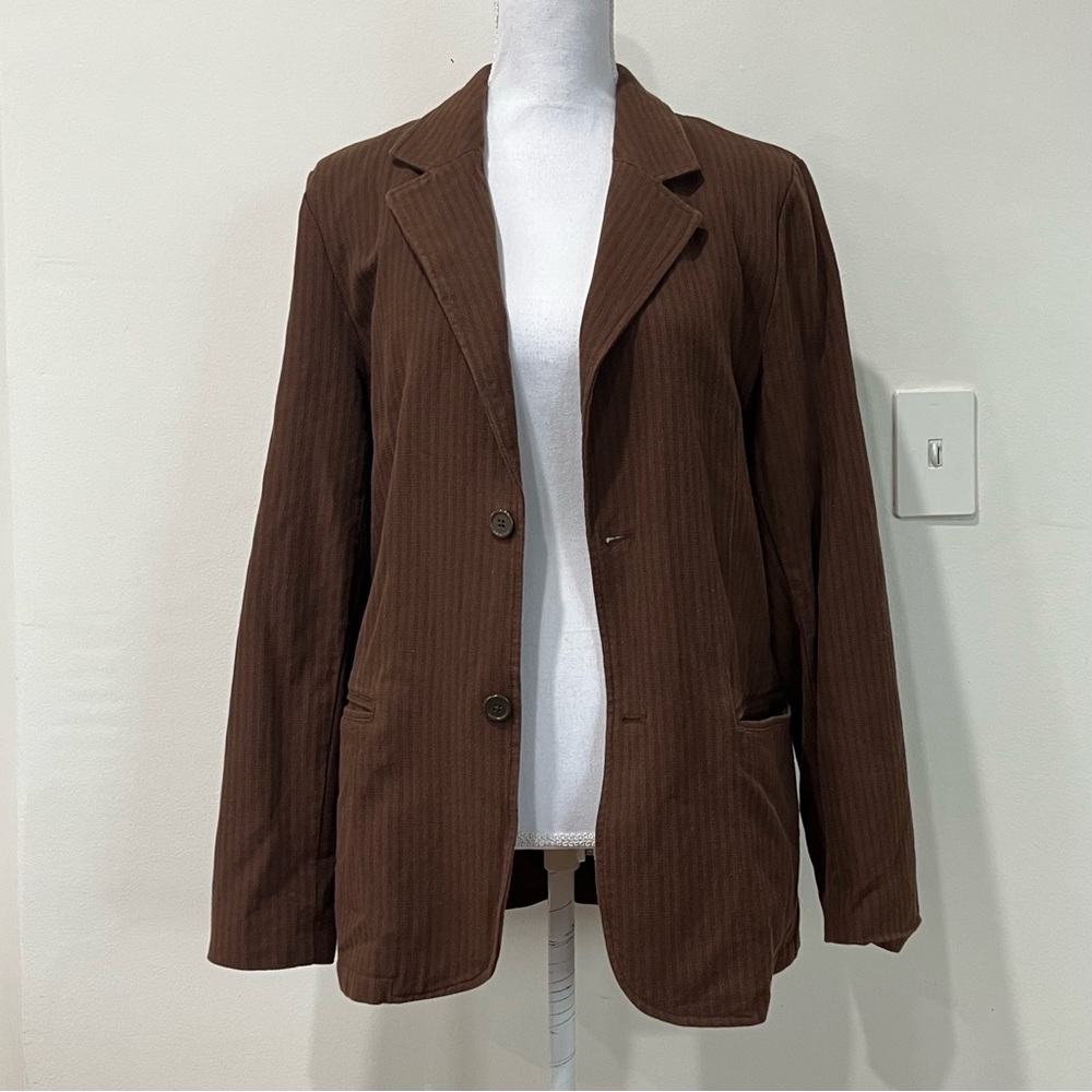 Mossimo Brown Pinstripe Blazer Jacket Preppy Academia Workwear Minimal Chic